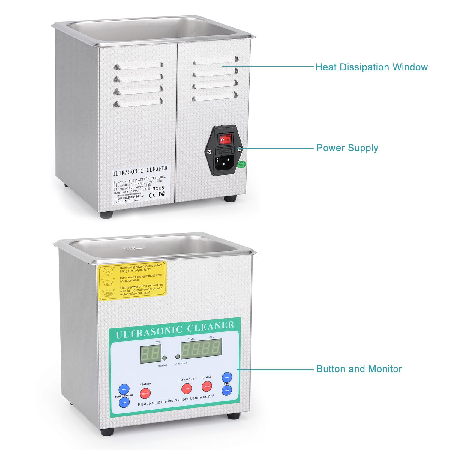 Limpiador ultrasónico StonyLab de 2 L con calefacción y temporizador digital (110 V) - Imagen 4