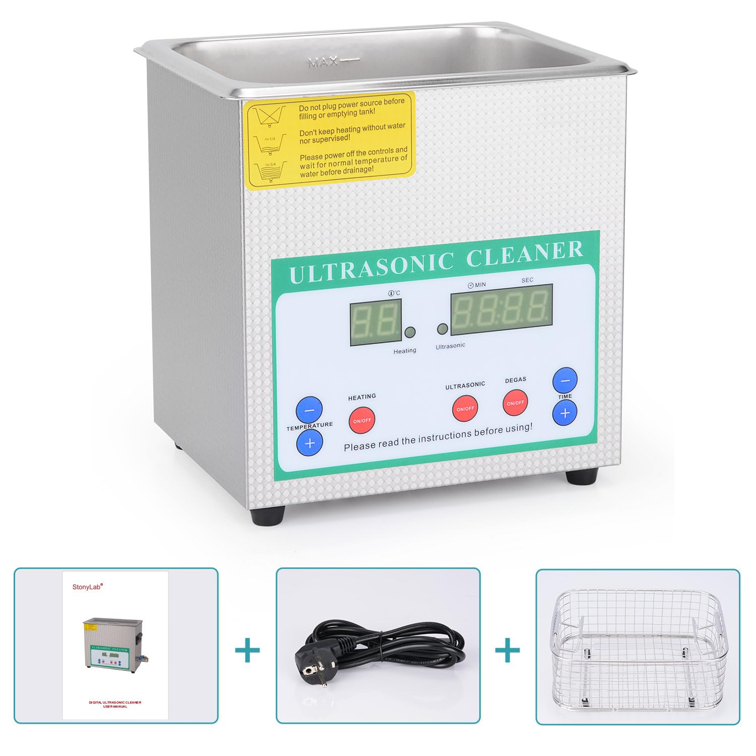Limpiador ultrasónico StonyLab de 2 L con calefacción y temporizador digital (110 V) - Imagen 6