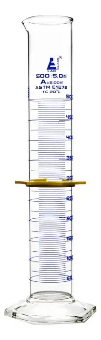 Probeta graduada de vidrio Clase A de 500 mL con anillo protector